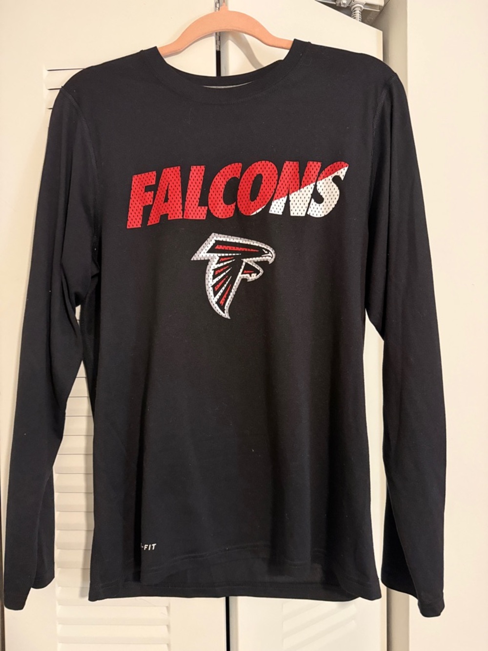 Nike Black Long Sleeve Falcons Tee with Red and White Graphics